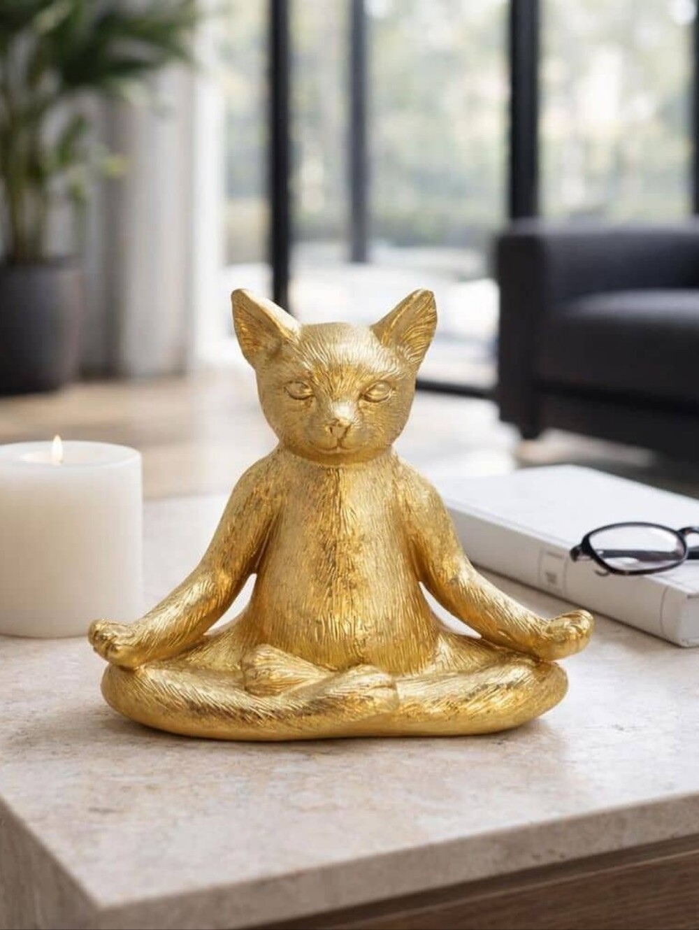 Sagebrook Home Gold Metallic Meditation Yoga Pose Cat Statue Zen Home Decor